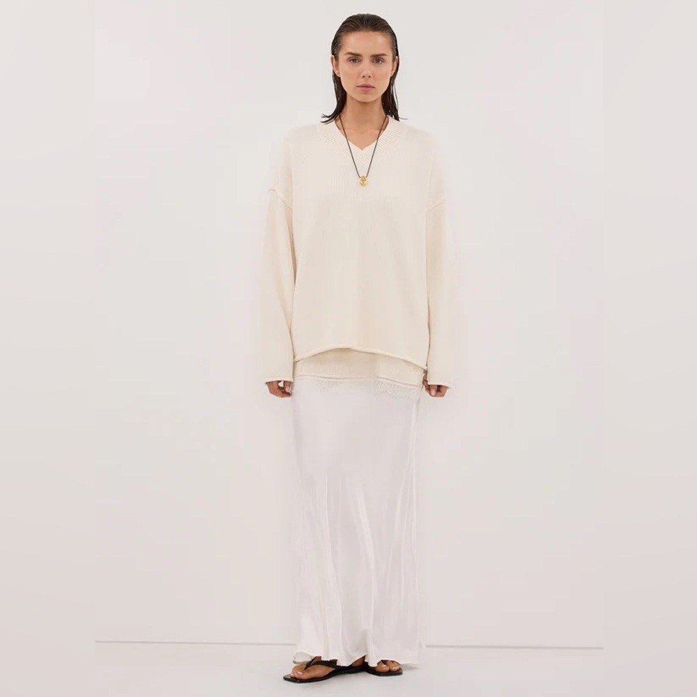 NWT DISSH CHARLI WHITE SATIN MAXI SKIRT!